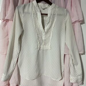 LC Lauren Conrad Ivory Polka Dot Lace-Trim Blouse